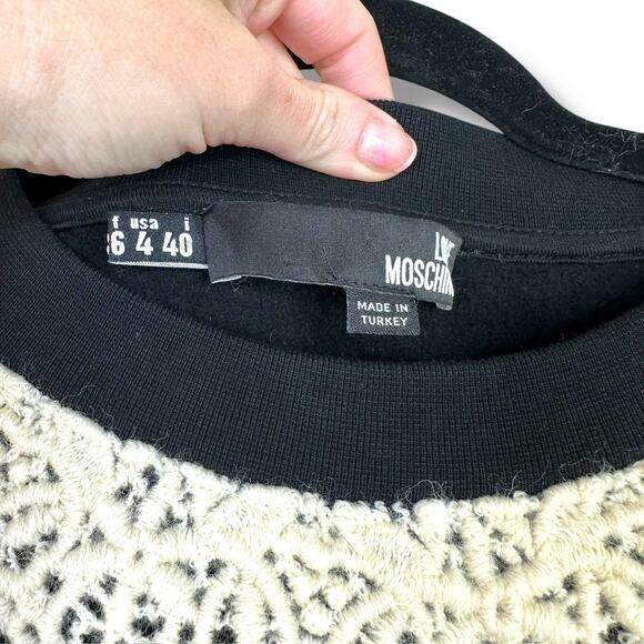 Love Moschino Lace Crochet Collar Wool Black Love Me Graphic Sweatshirt Size 4 - Picture 6 of 8